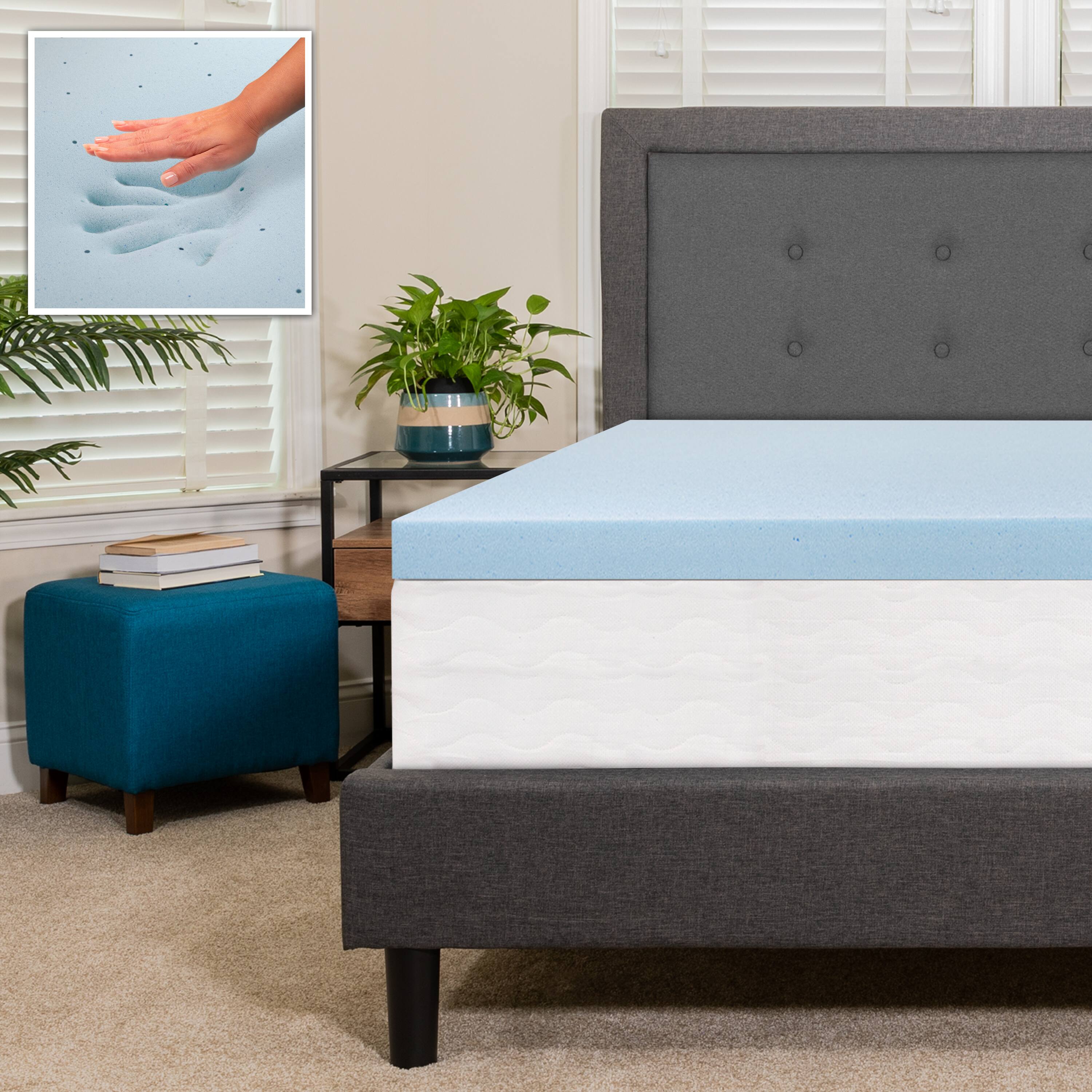 Alt View 4. Emma + Oliver - 3 Inch Gel Infused Cool Touch CertiPUR-US Certified Memory Foam Topper - Blue.
