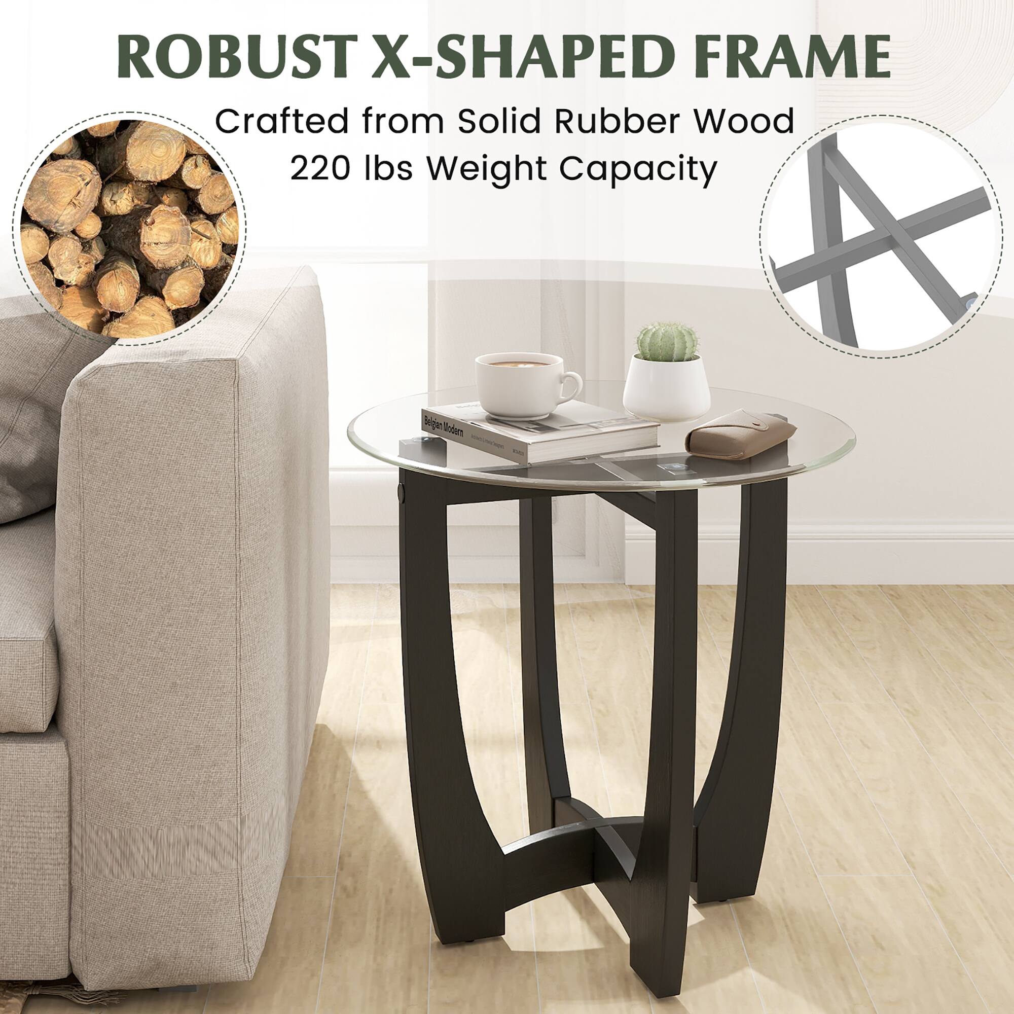 ROBUST X-SHAPED FRAME  
Crafted from Solid Rubber Wood  
220 lbs Weight Capacity