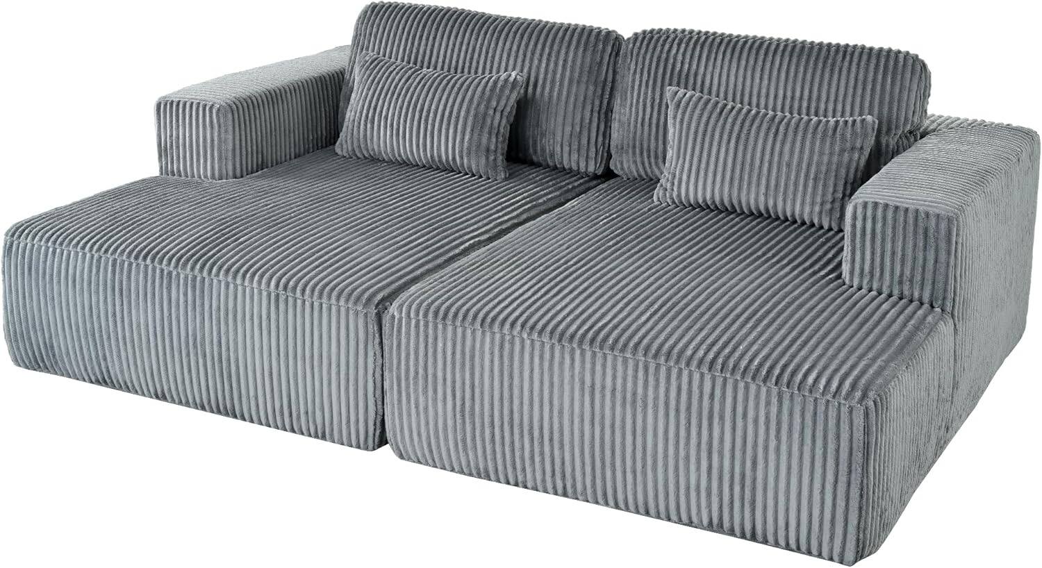 Alt View 2. Trinkets Crazed - 86.6" Oversized Double Lounge Chaise, Boneless Lounge Sofa Bed with Pillows - gray.