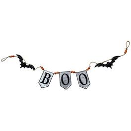 Boyel Living - Spooky Iron Boo Banner with Bats for Halloween Decor - Black,Gray,Orange