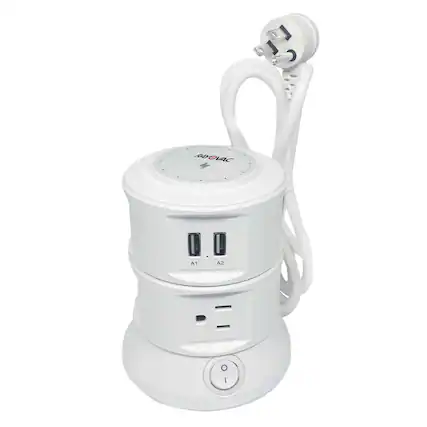 Front. Rayovac - 6-Outlet 540J Surge Protector Tower with Wireless Charging, 2 USB-A, 2 USB-C Ports, 5 ft Cord - White.
