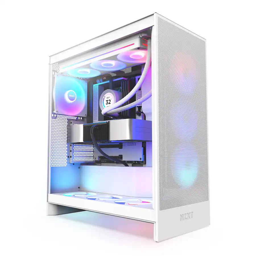 Computer Case 2024 NZXT H7 Flow 2024 Mid Tower ATX PC Case with RGB Fans White CM-H72FW-R1 ...