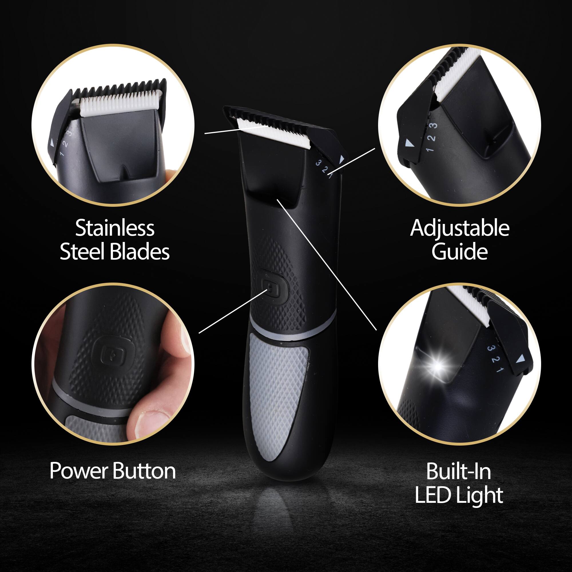 Stainless Steel Blades Adjustable Guide Power Button Built-In LED Light