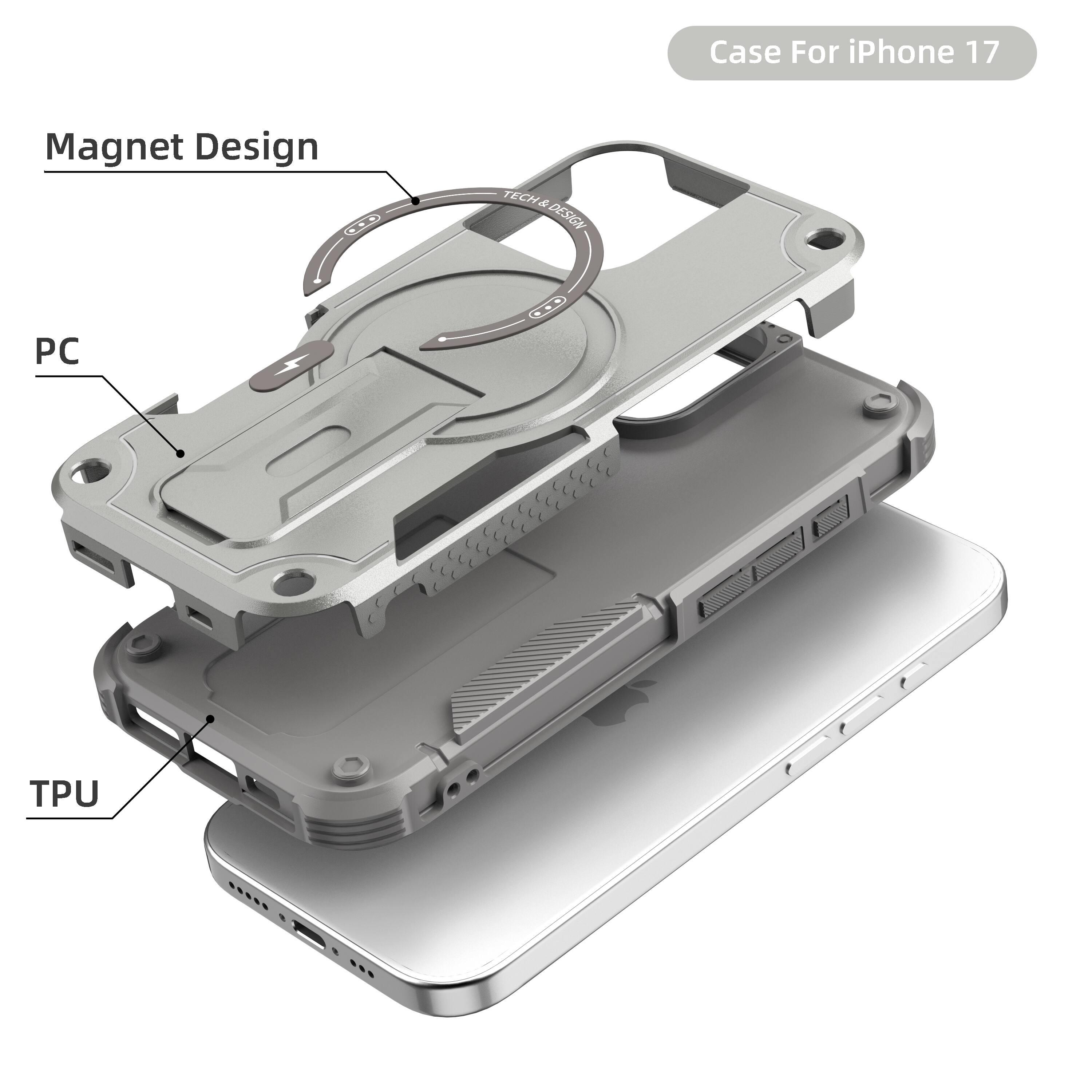 Case For iPhone 17  
Magnet Design  
PC  
TPU