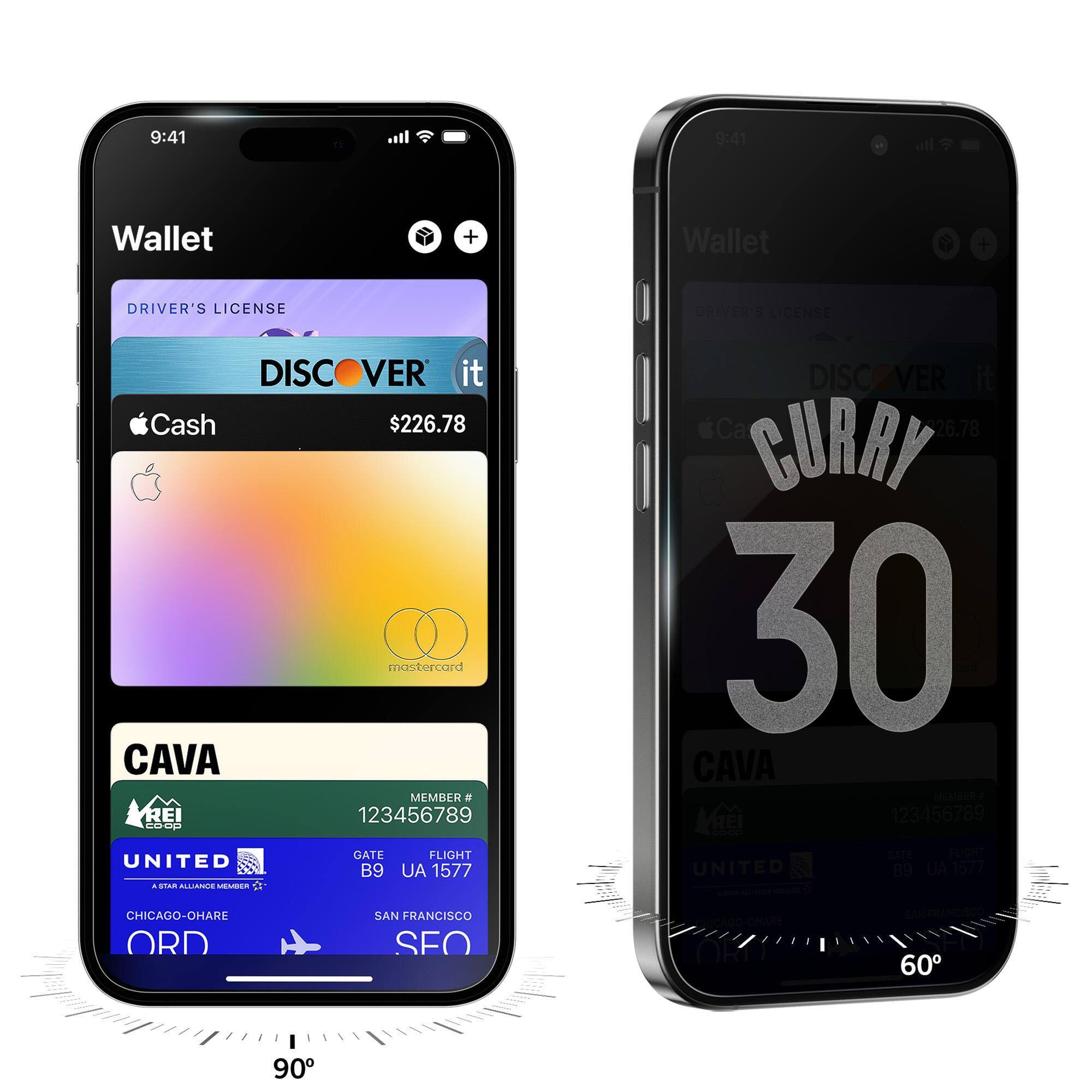 9:41 Wallet + Wallet + DRIVER'S LICENSE DRIVER S LICENSE DISCOVER it Cash $226.78 mastercard CAVA MEMBER e REI 123456789 addaa GATE FLIGHT UNITED B9 AU 1577 a stam ALLANE SER DISC VER it Ca 26.78 CURRY 30 CAVA  REI 123456789 CATE S UNITED B9 UA 1577 CHICAGO-OHARE ORD SAN FRANCISCO SFO Co ORT T sco 60 90