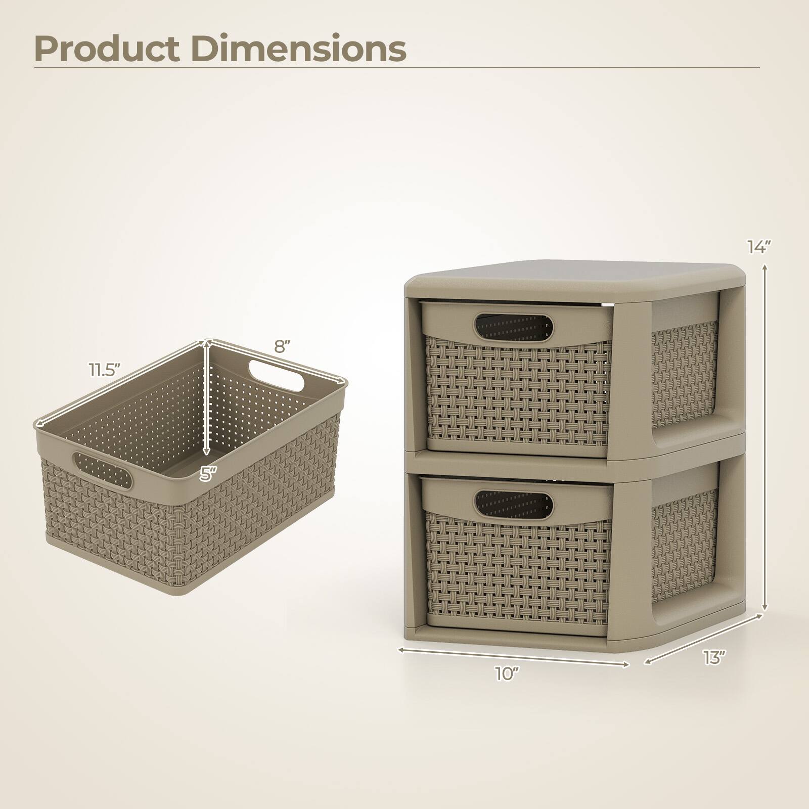 Product Dimensions: 14" x 13" x 10" (overall), 11.5" x 8" x 5" (basket)