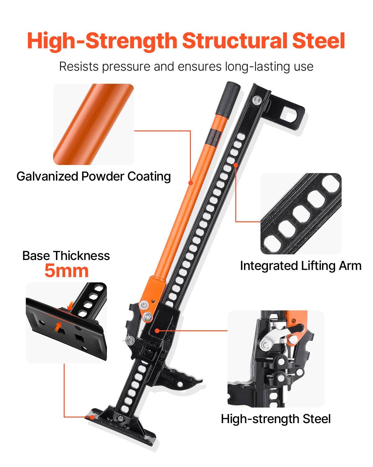 High-Strength Structural Steel  
Resists pressure and ensures long-lasting use  

Galvanized Powder Coating  
Base Thickness 5mm  
Integrated Lifting Arm  
High-strength Steel