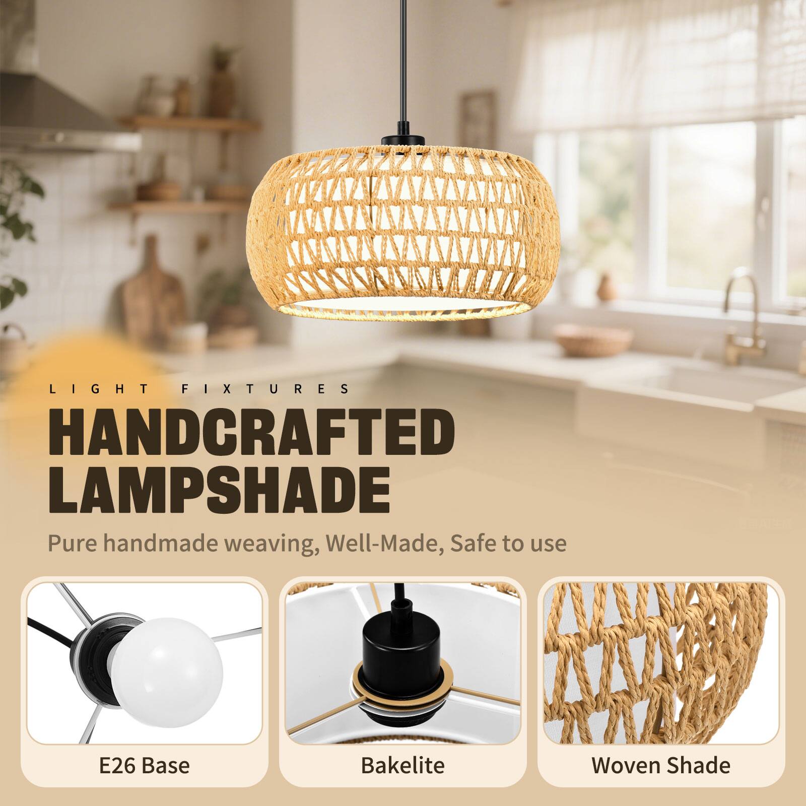 LIGHT FIXTURES

HANDCRAFTED LAMPSHADE

Pure handmade weaving, Well-Made, Safe to use

E26 Base
Bakelite
Woven Shade