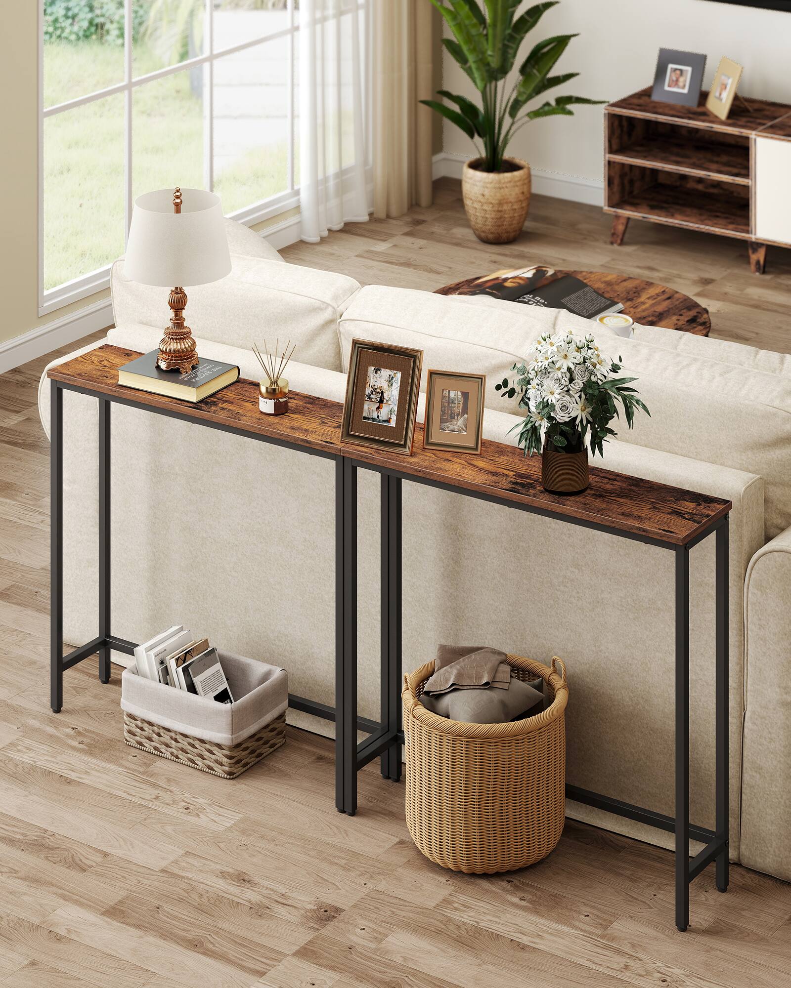 Alt View 2. Songmics Home - Console Table, Entryway Table, One Piece Top, Easy Assembly, for Hallway, Bedroom, Living Room, 1 Tier - Rustic Brown and Ink Black.