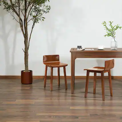 Front. Hivvago - Two-Piece Wooden Kitchen Chair Set in a Modern Farmhouse Look - Brown.