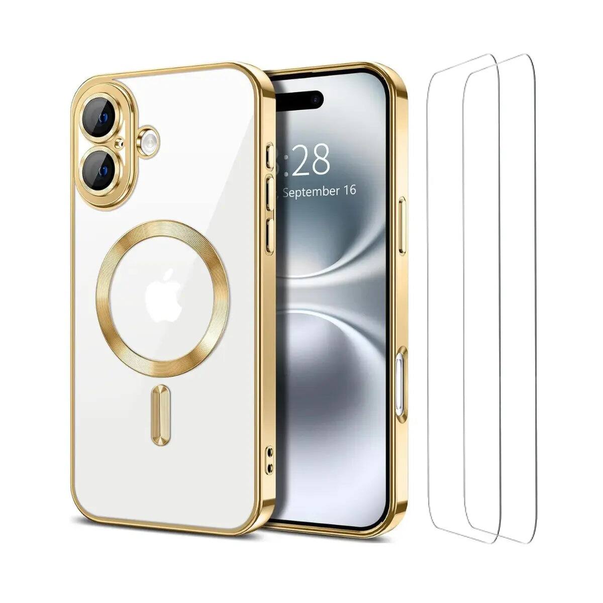 Front. Entronix - Entronix Bundle for iPhone 16 Plus - [Magnetic] Luxury Glossy Case & 2 Screen Protectors - Gold.