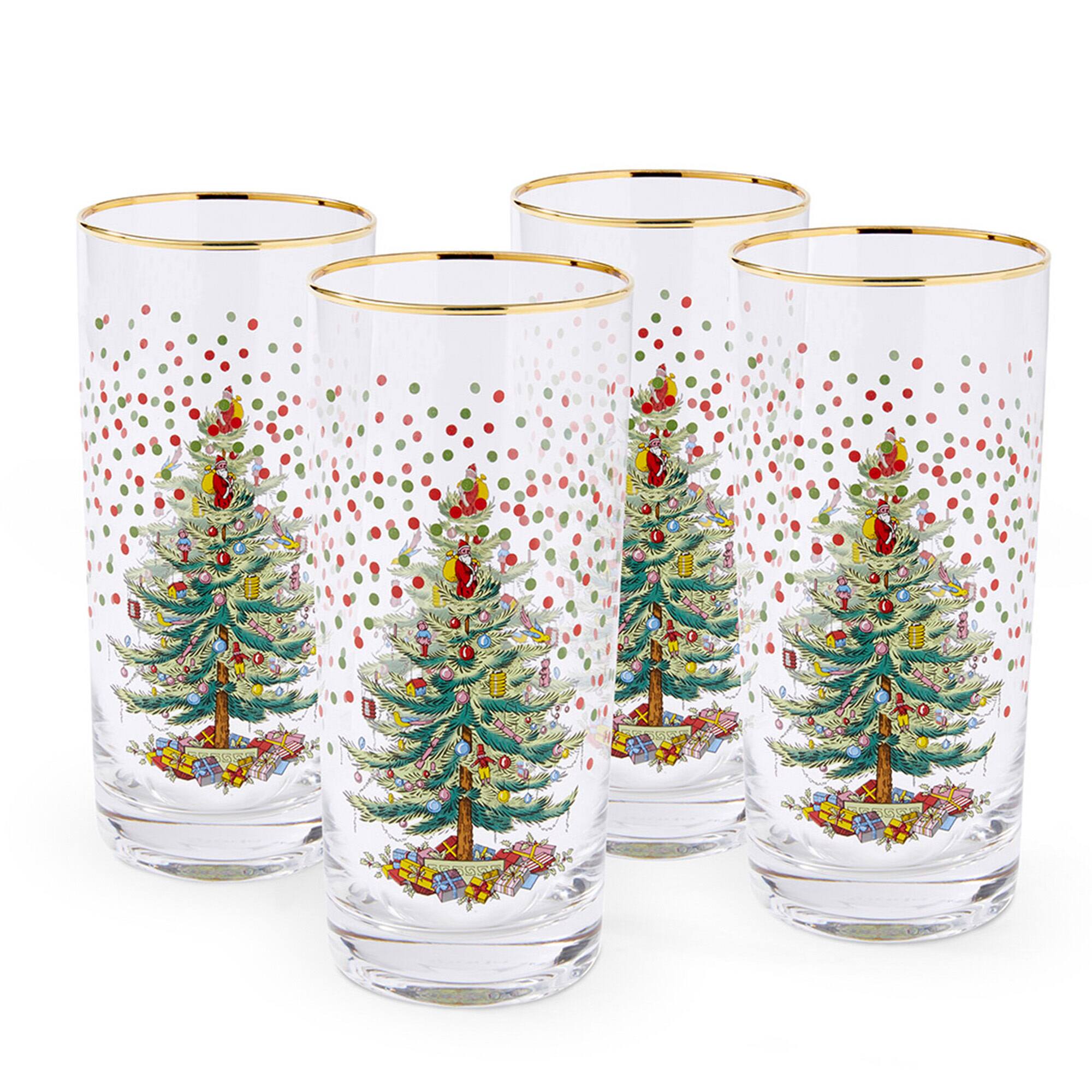 Spode - Christmas Tree Polka Dot, 15-Ounce Highball Glasses - Gold - Multicolored