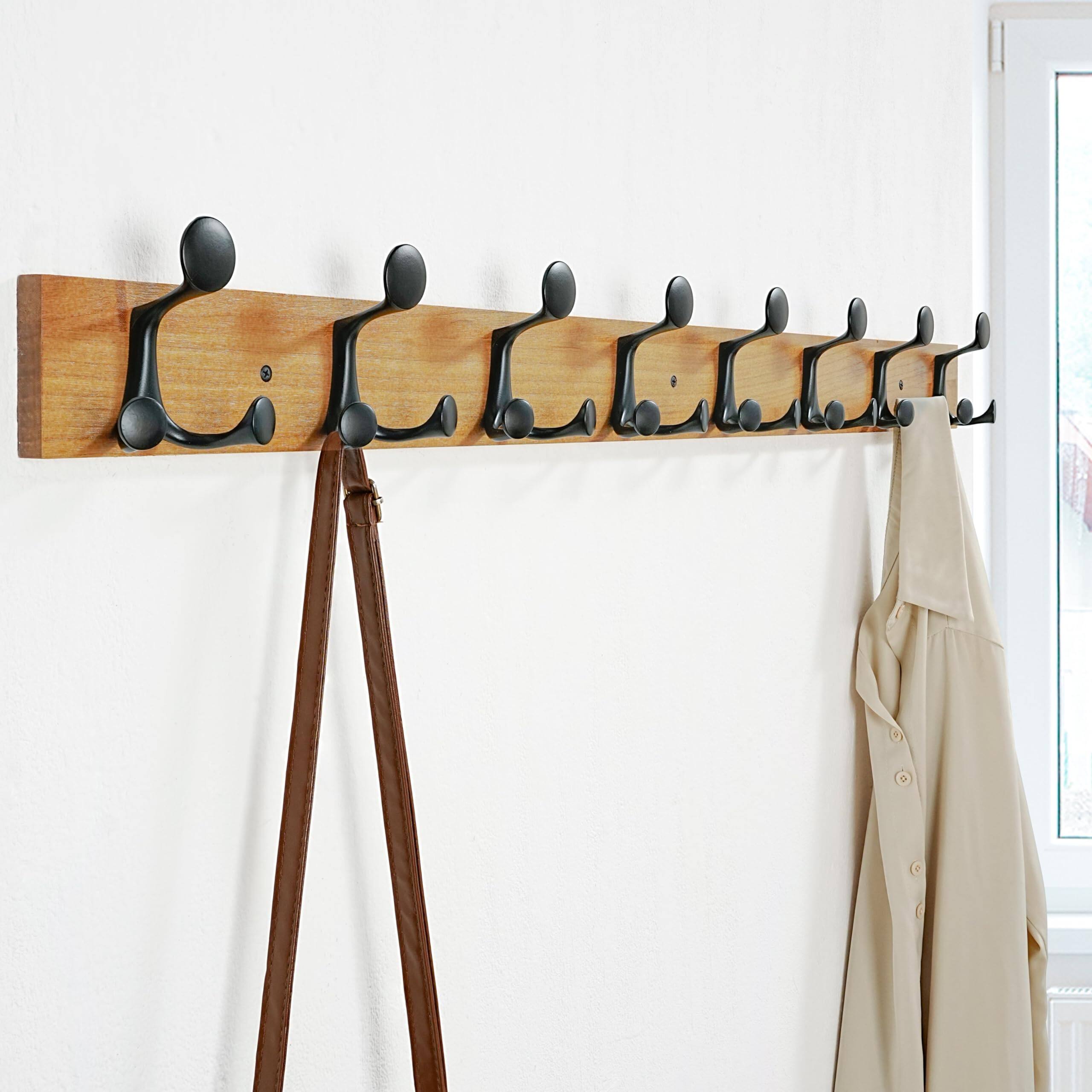 Back. Hirose Alice - 43-inch Light Wood Coat Rack Wall Mount With 8 Triple Hooks - Ideal For Family Entrances Classrooms And Pet - White-39 inch(Pack of 1).