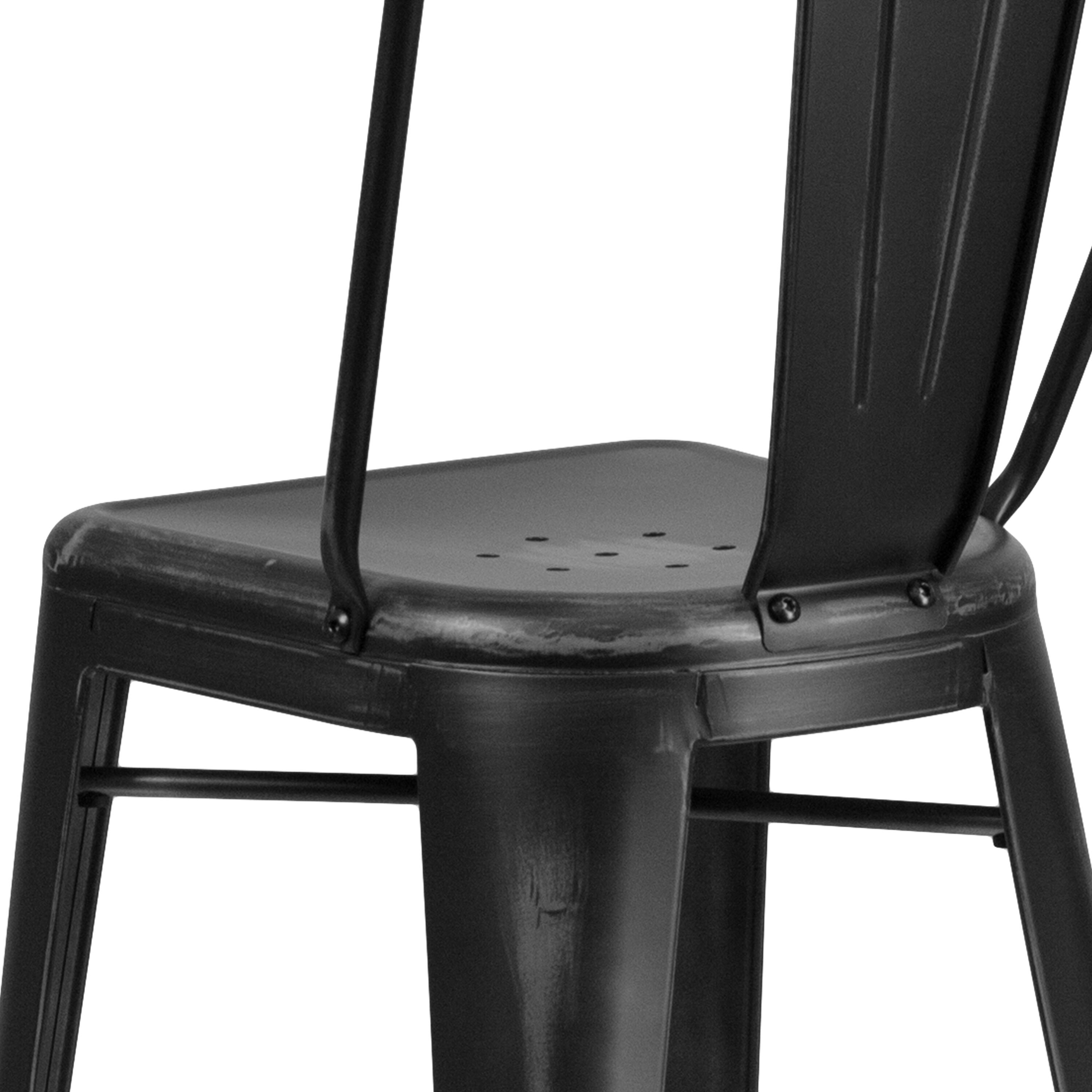 Alt View 9. Emma + Oliver - Commercial Grade 4 Pack 30" High Distressed Metal Indoor-Outdoor Barstool with Back - Black.