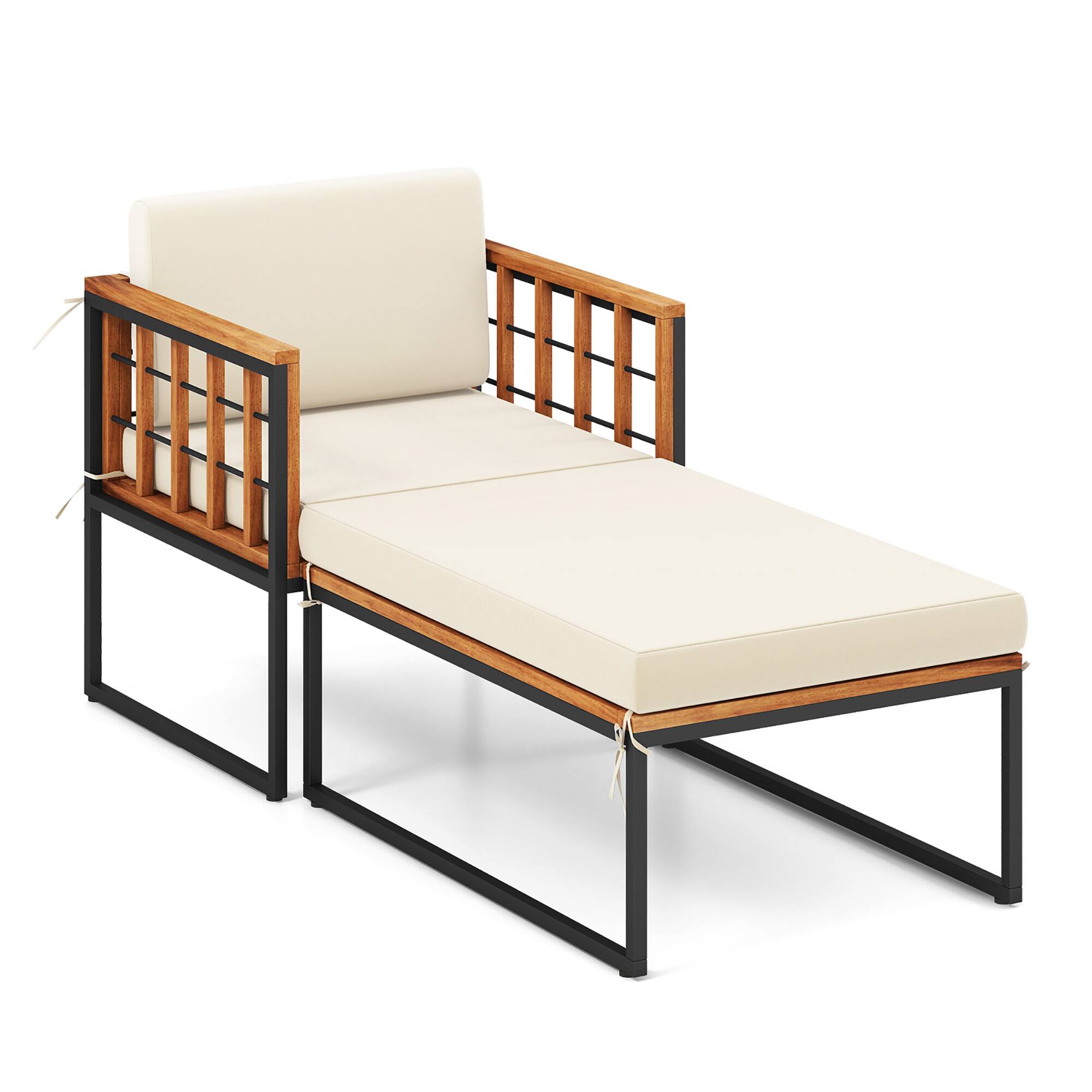 Alt View 9. Gymax - Gymax 2PCS Outdoor Chaise Lounge Chair Acacia Wood Heavy Duty 1200 lbs Weight Capacity - Beige.