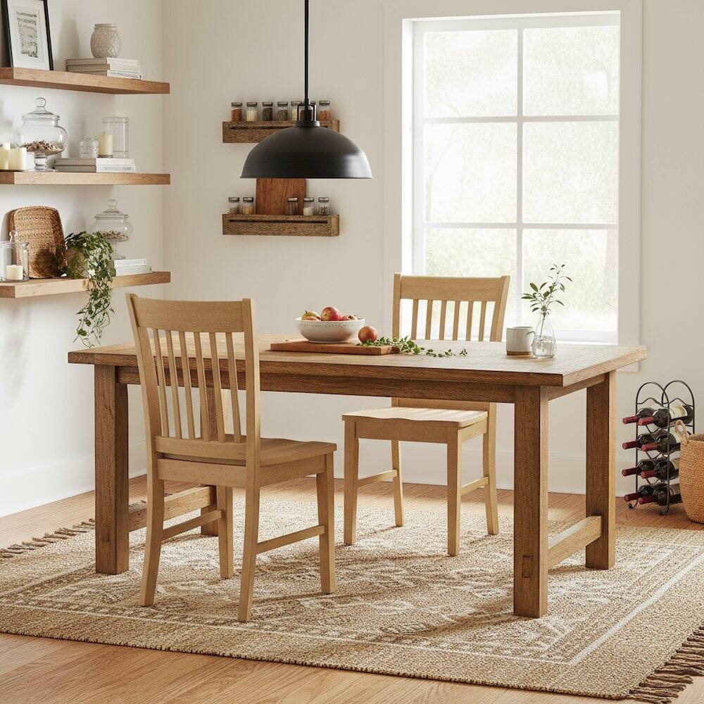 Alt View 1. FurniFact - Wood Seat Dining Chair Set of 2 - Oak.