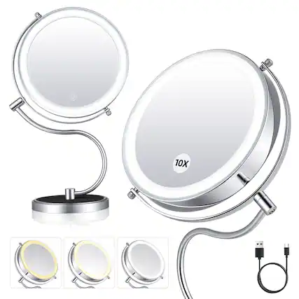 Front. Sugift - 9-Inch Rechargeable LED Vanity Mirror with 1X/10X Magnification and 3 Light Settings.