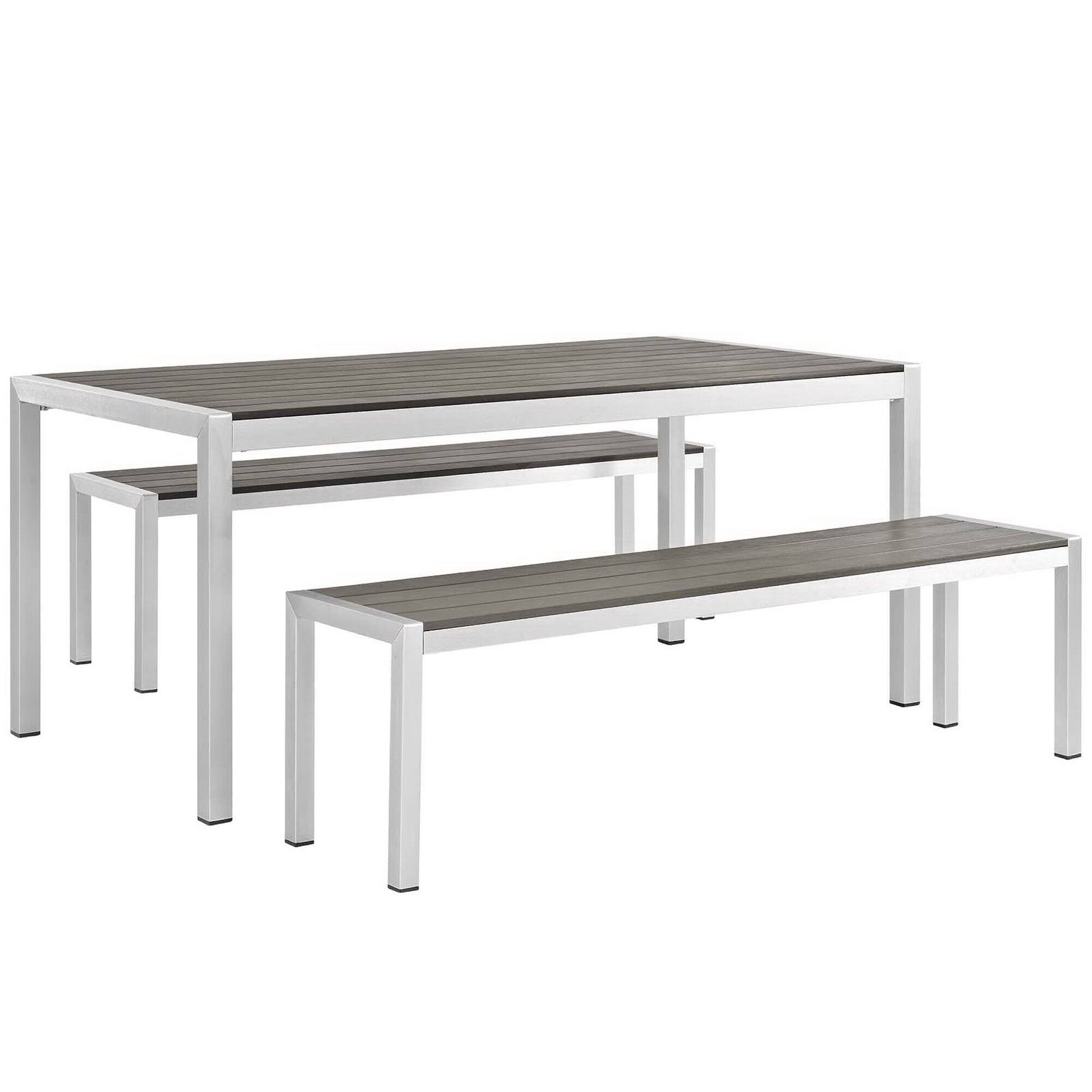 Angle. Modway - Shore 3 Piece Outdoor Patio Aluminum Dining Set by Modway - Silver Gray.