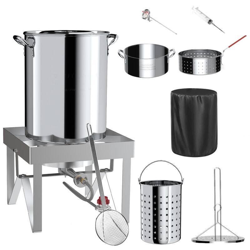 FODINGHILL - 30 QT Stainless Steel Deep Turkey Fryer & Seafood Boiler - Silver