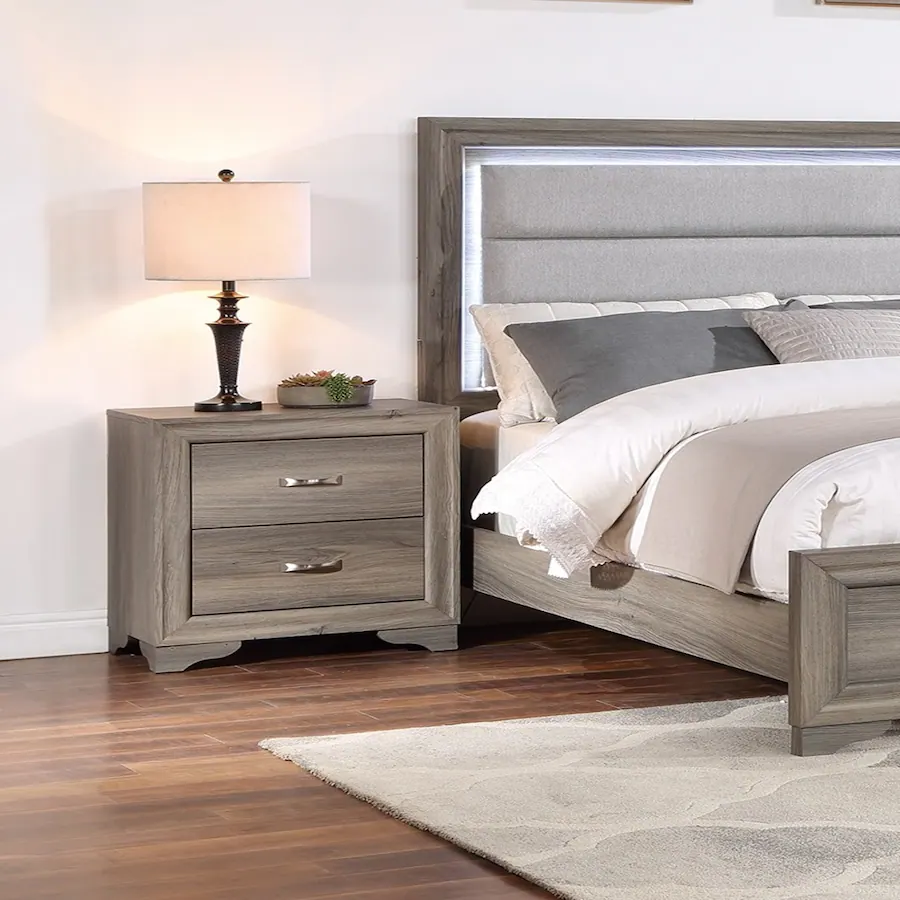 Bedside Table Spring Style Loheer Modern Two Drawer Nightstand, Finish Wooden Bedside Table ...