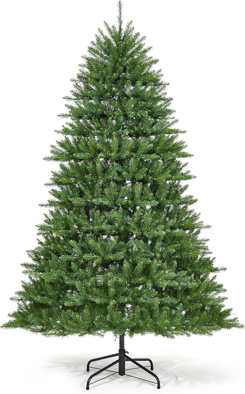 Front. Qeetex - 9Ft Green North Valley Spruce Christmas Tree, Prelit, Includes Stand, Two Light and Shadow Effects, National Tree - Green.