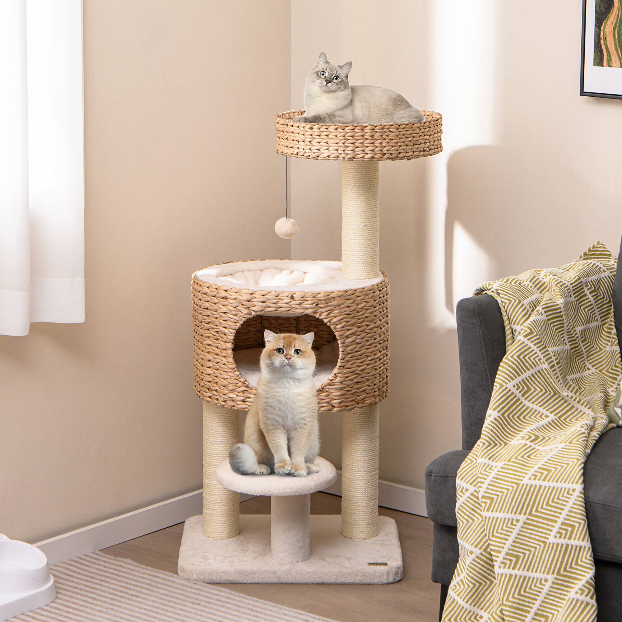 Alt View 1. Gymax - Gymax Modern Cat Tree w/Top Perch Cattail Fluff Condo Cozy Nest Sisal Scratching Posts.