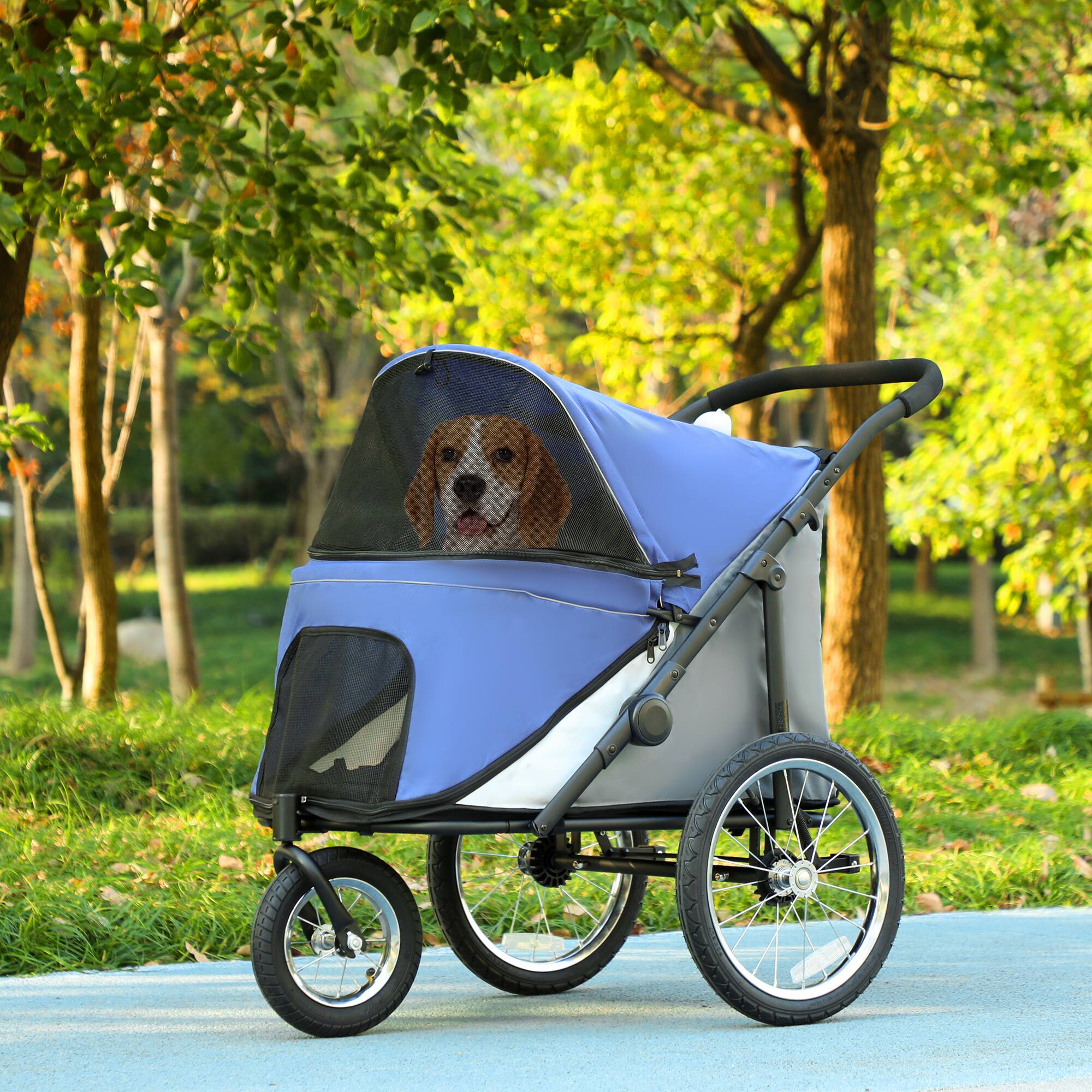 Alt View 1. Pawhut - Wheels Dog Stroller w/ One-Hand Fold, Rubber Wheels, Storage Bag, Soft Cushion.