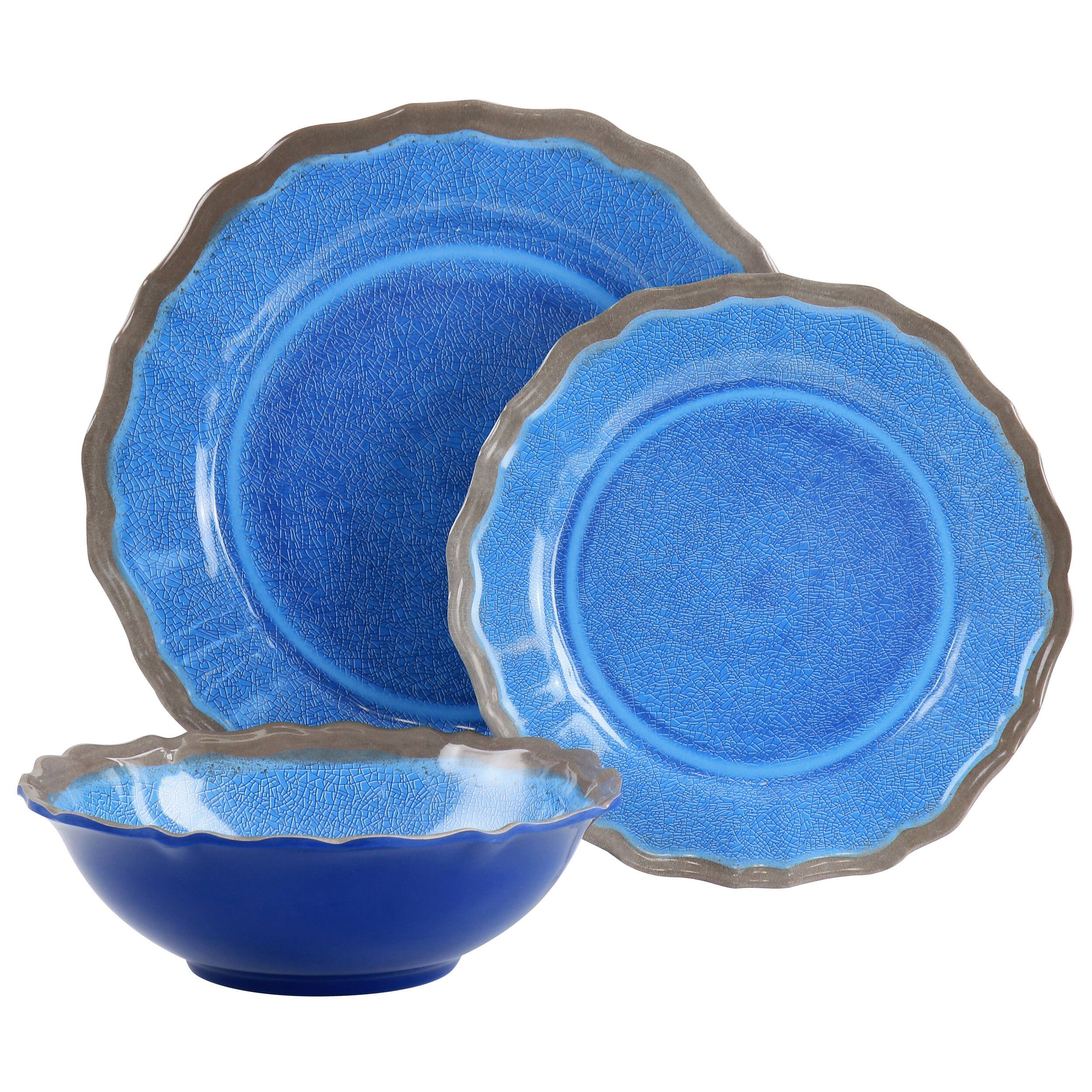 Angle. Elama - Elama Roma 12 Piece Melamine Dinnerware Set in Blue - Blue.