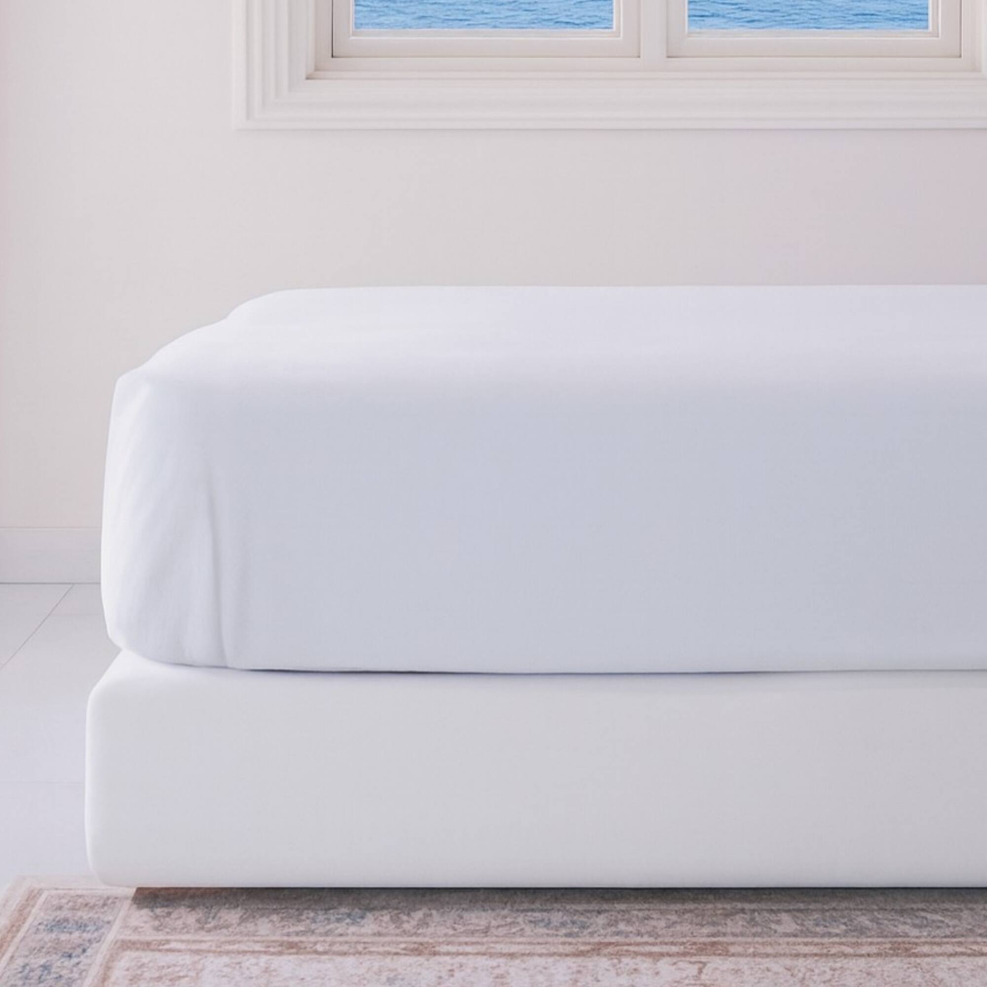Angle. BedVoyage - Luxury 100% viscose from Bamboo Fitted Sheet - White.