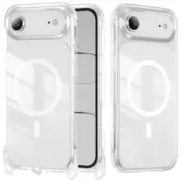 Dteck - Magnetic Case for Apple iPhone Air with Crossbody Strap, Clear Anti-Yellowing Shockproof Hybrid Protective Cover - White
