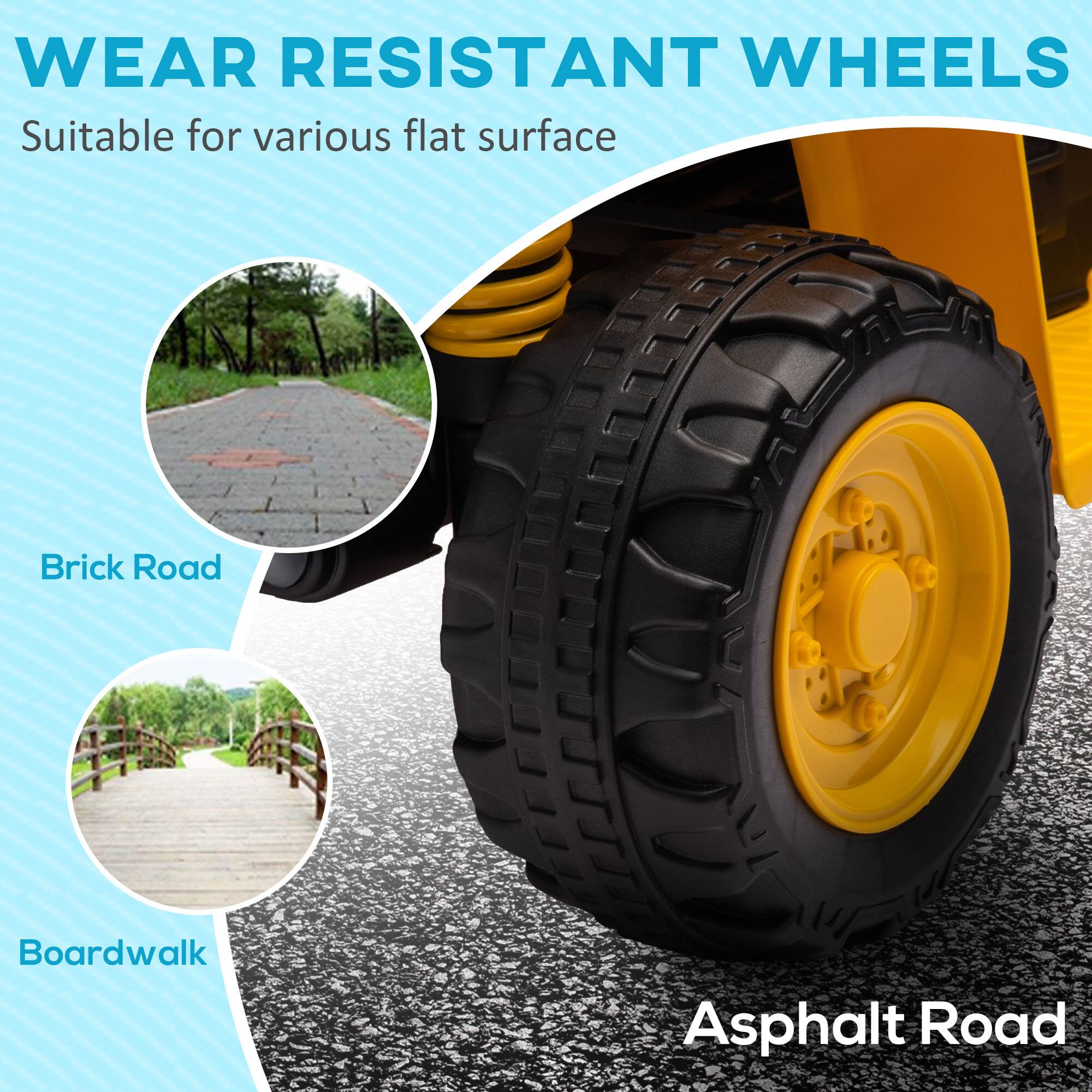 WEAR RESISTANT WHEELS  
Suitable for various flat surfaces  

- Brick Road  
- Boardwalk  
- Asphalt Road