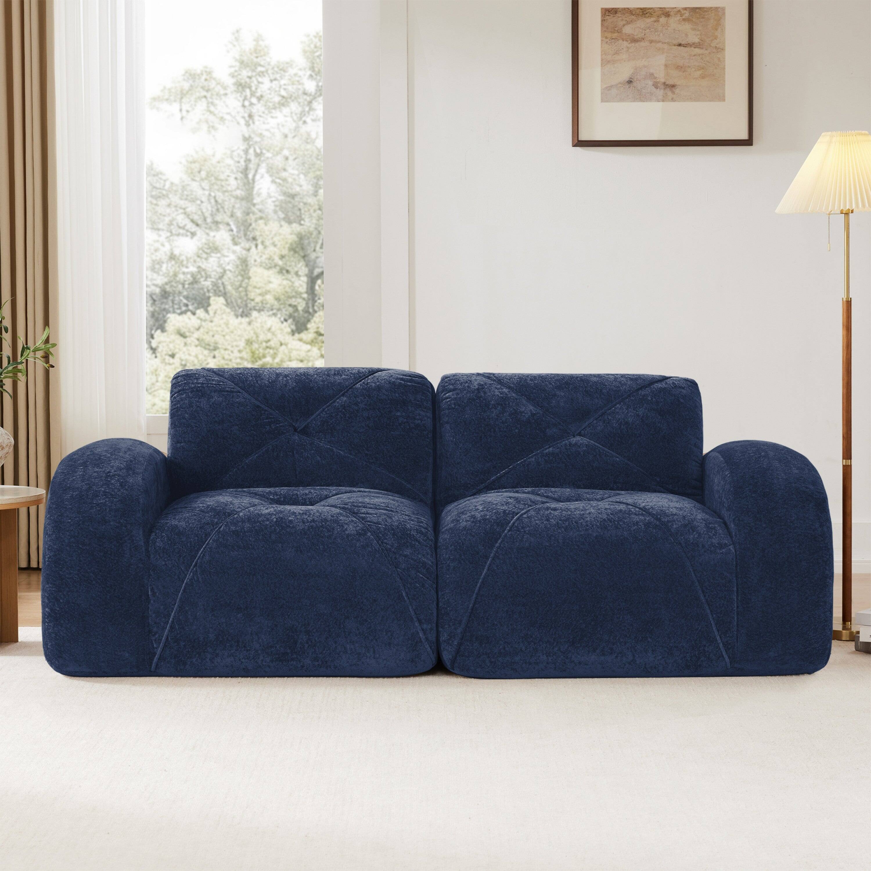 Alt View 3. Boyel Living - 2 Seater Tufted Boneless Sofa Soft Velvet No Assembly Ergonomic Design Blue - Blue.