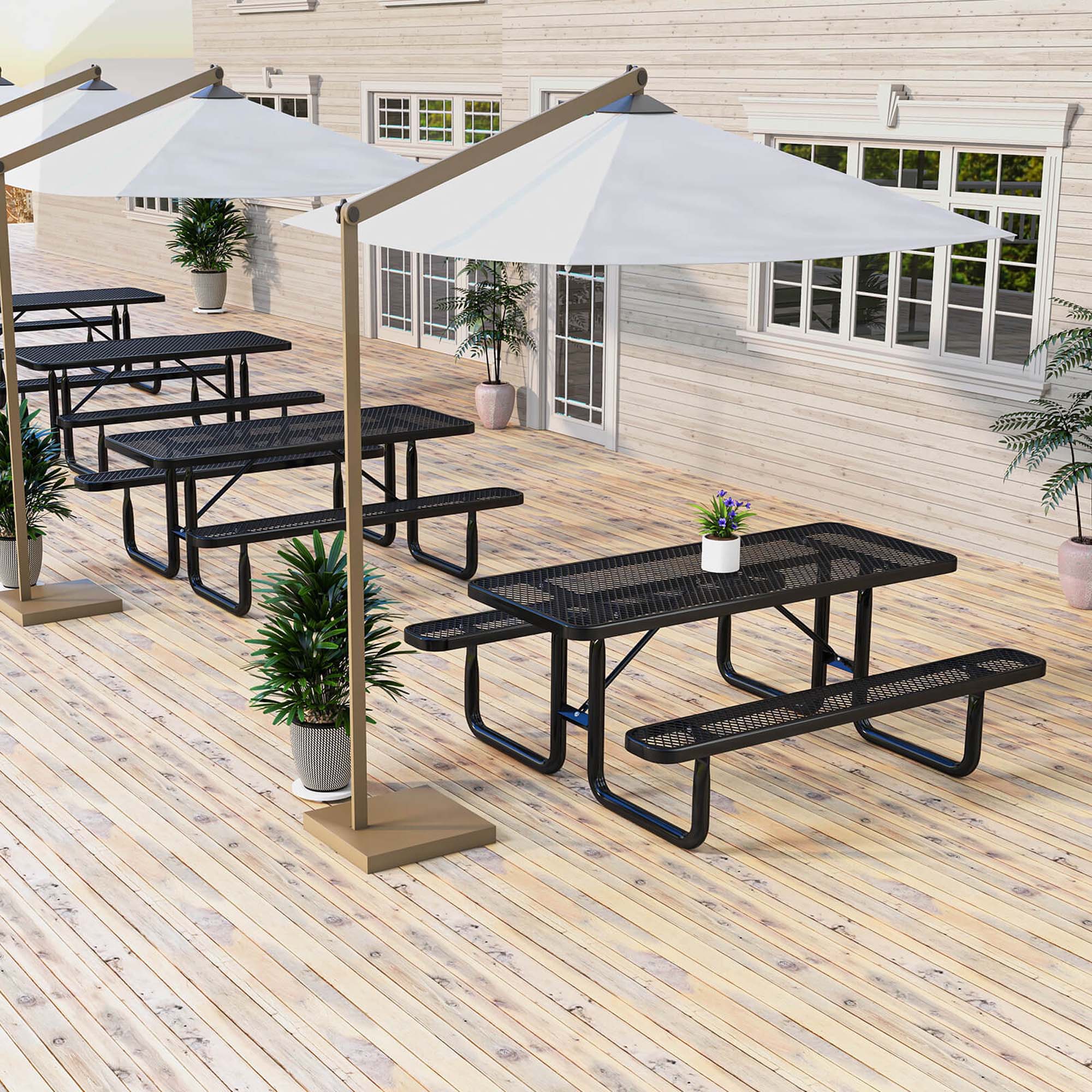 Alt View 4. Costway - Costway 72" Coated Steel Camping Table with Seats Outdoor Picnic Table & Bench Set for 8 - Black.