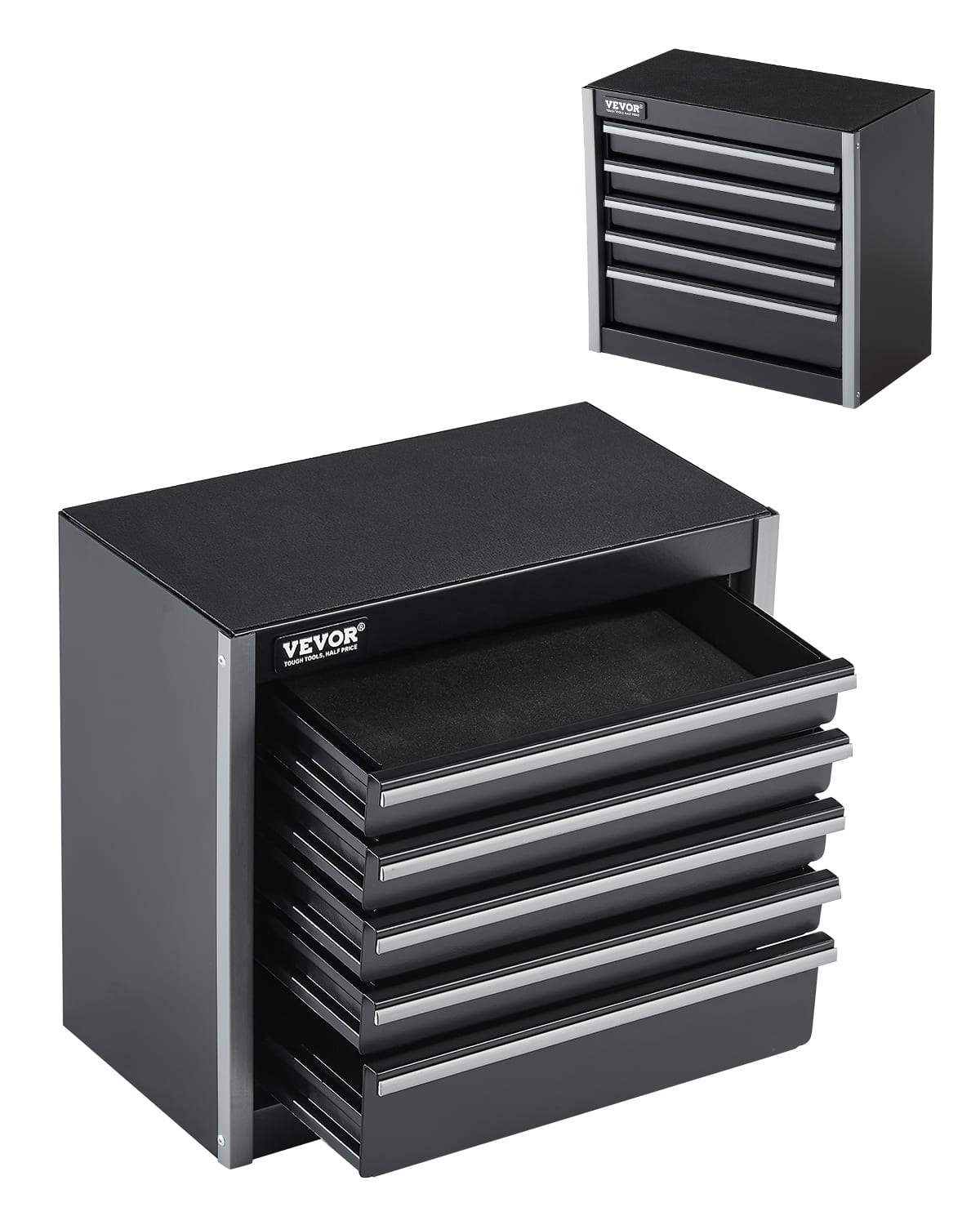 VEVOR - Metal Tool Box, 8.6-inch, Portable Metal Tool Box with 5 Drawers, Small Tool Chest with EVA Liners and PP Feet Pads - Black