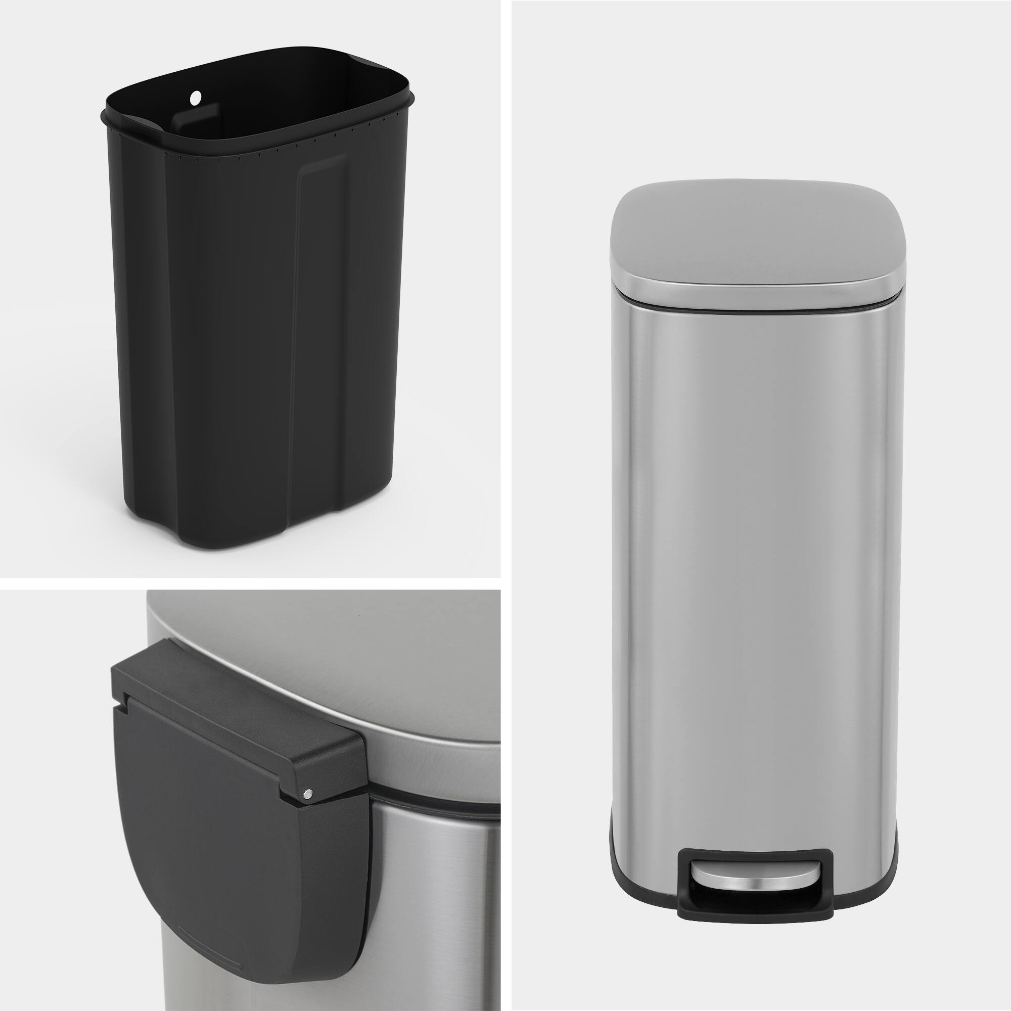Alt View 5. Innovaze - 13 Gal./50 Liter Slim Stainless Steel Step-on Trash Can for Kitchen - Sliver.