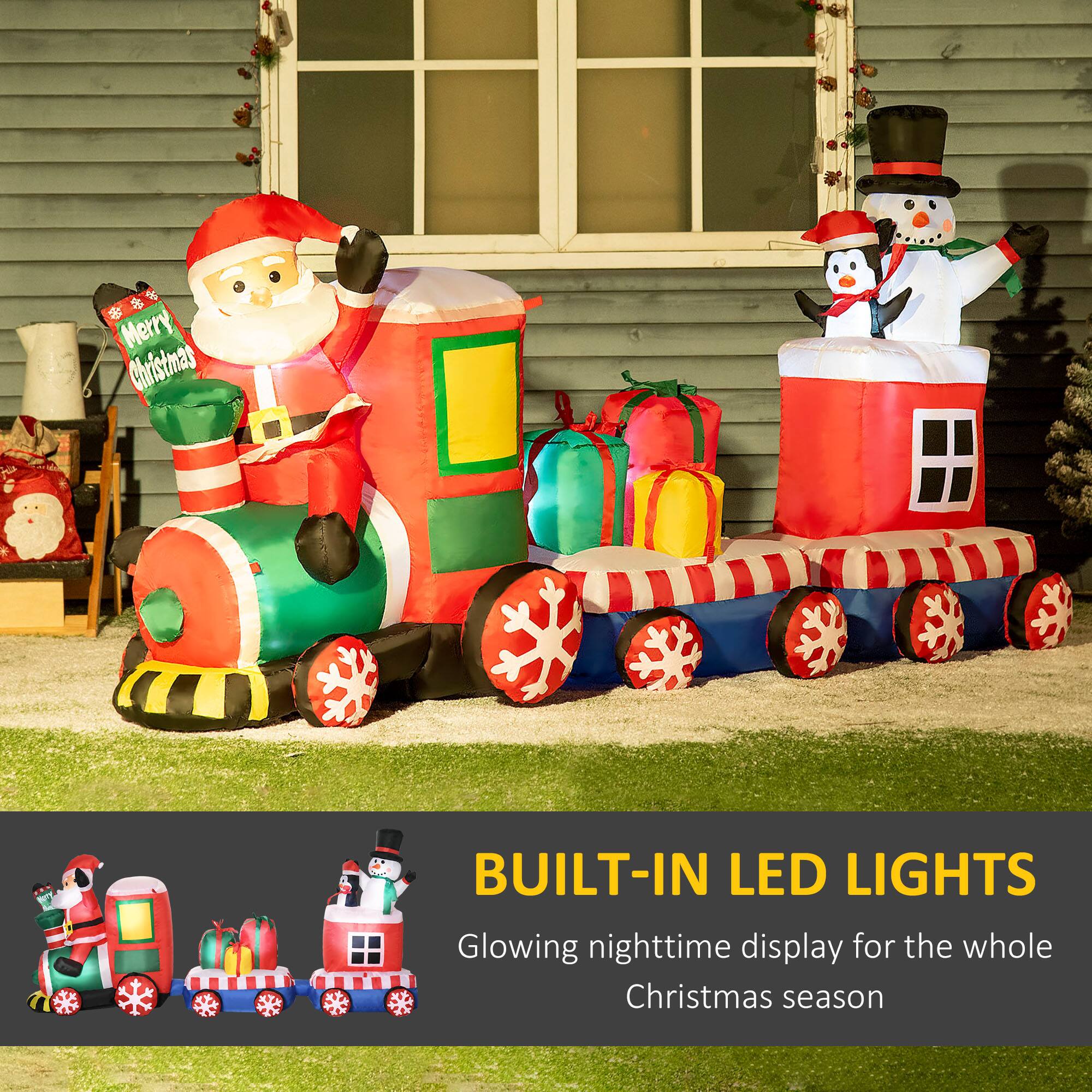 Alt View 4. Outsunny - 8ft Christmas Inflatable Train with Santa, Snowman, Penguin, LED Yard Decor - Red.