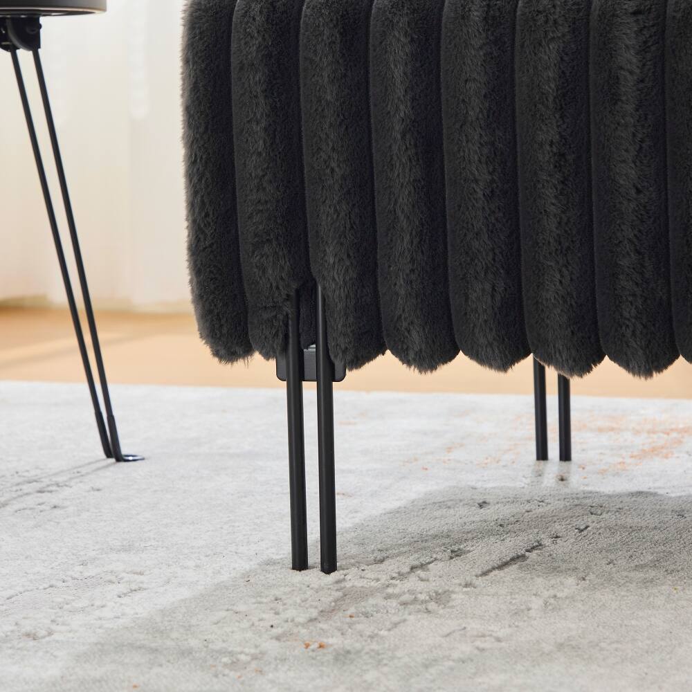 Alt View 7. Ropilly - Ropilly Upholstered Bedroom Bench Mini Loveseat with Adjustable Back Faux Fur End of Bed Small Sofa Charcoal - Charcoal.