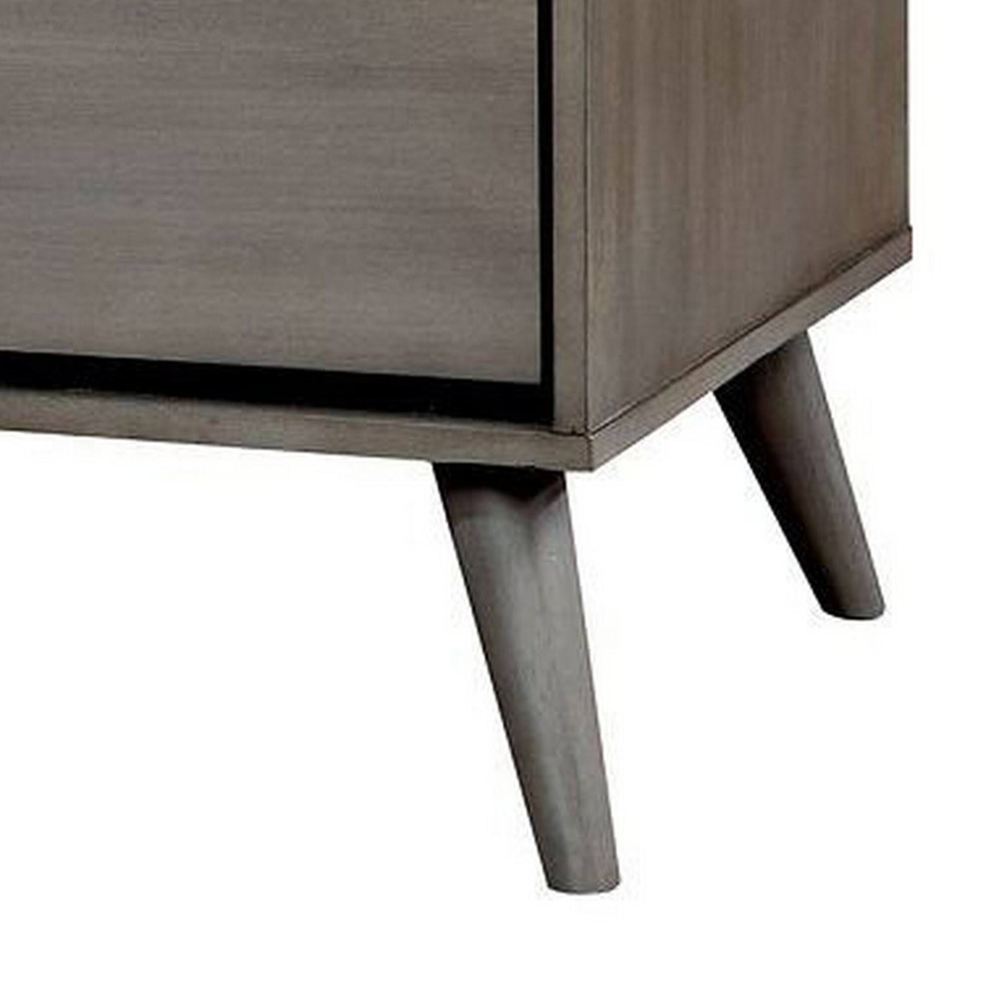 Alt View 2. Manhattan Lane - 2 Drawer Wooden Nightstand with Cut Out Pulls - Gray.