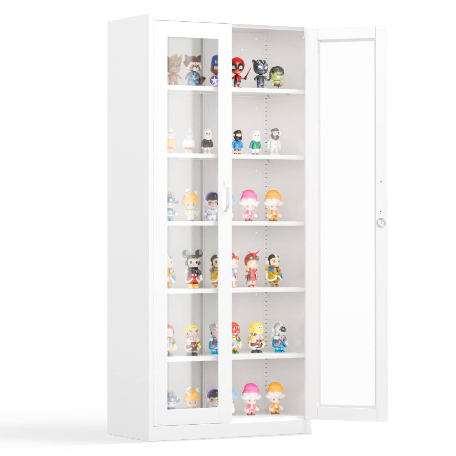 Back. Winado - 71" Tall Lockable Display Cabinet with Glass Doors & 5 Adjustable Shelves & Secure Locking System - White.