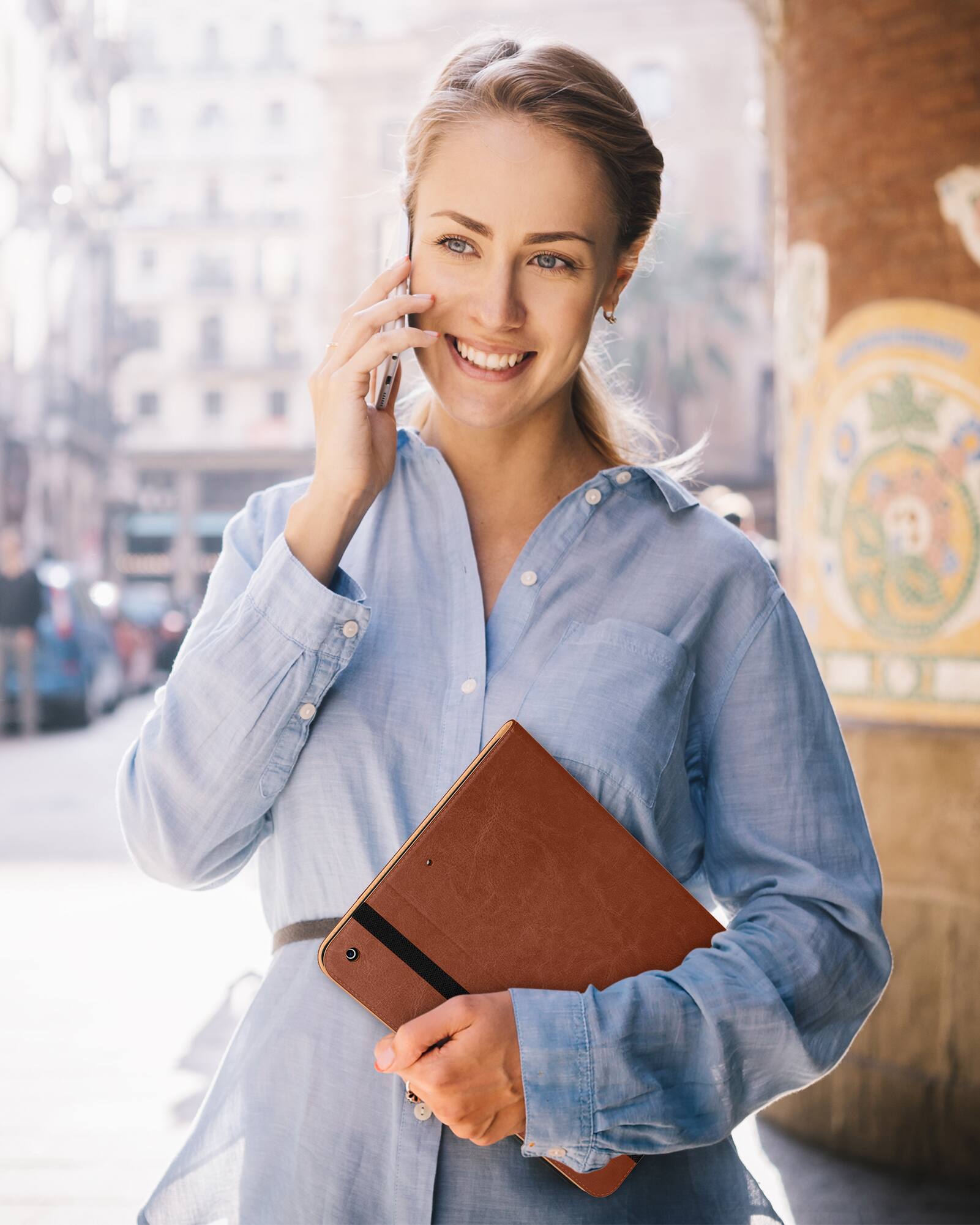 Alt View 2. DTTO - ​Case for iPad 9th/8th/7th Generation 10.2 Inch 2021/2020/2019, Premium Leather Folio Stand - Auto Wake/Sleep - Dark Brown.