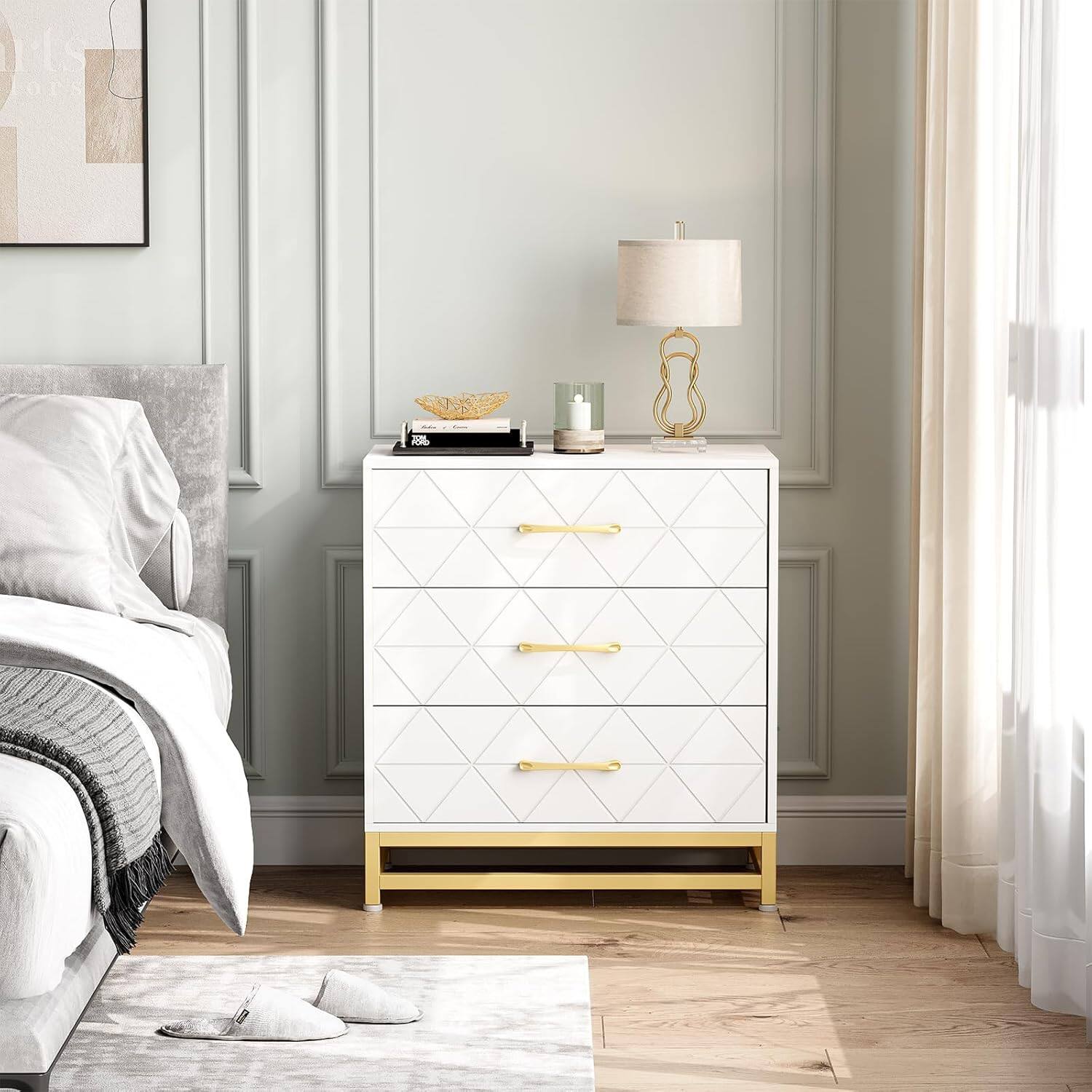 Alt View 2. GARVEE - Dresser for Bedroom with 3 Drawer, Modern Dressers Chest of Drawers, with Wide Drawers and Metal Handles, Wood Dressers - White.