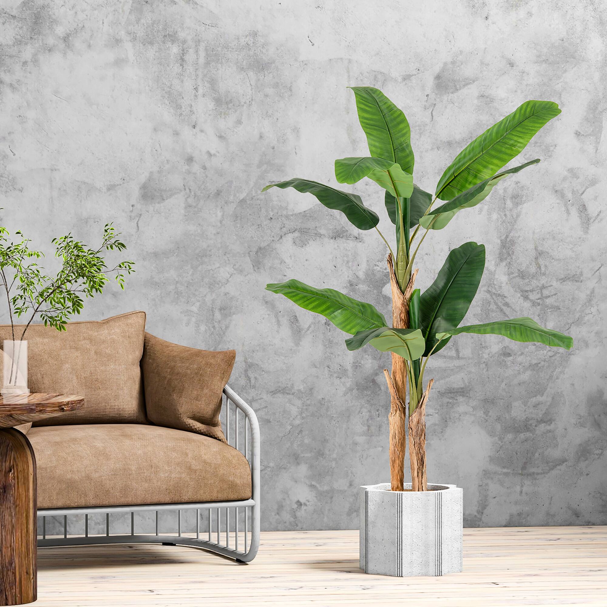 Alt View 4. Gymax - Gymax 2PCS 6.5' Tall Artificial Banana Tree w/ 27 Large Leaves Natural Bark - Green, Brown, Black.