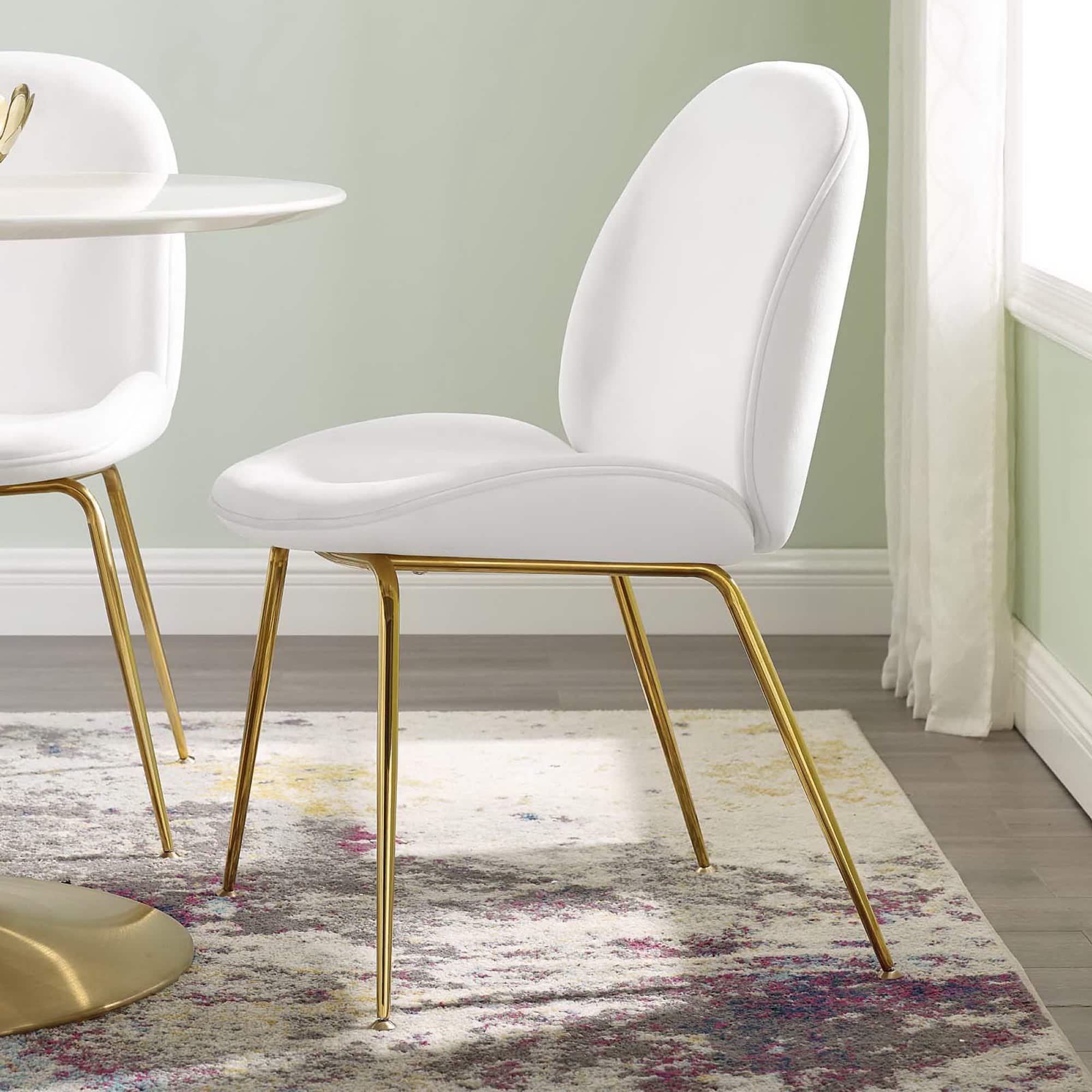 Scoop Gold Stainless Steel Leg Performance Velvet Dining Chair by Modway - White