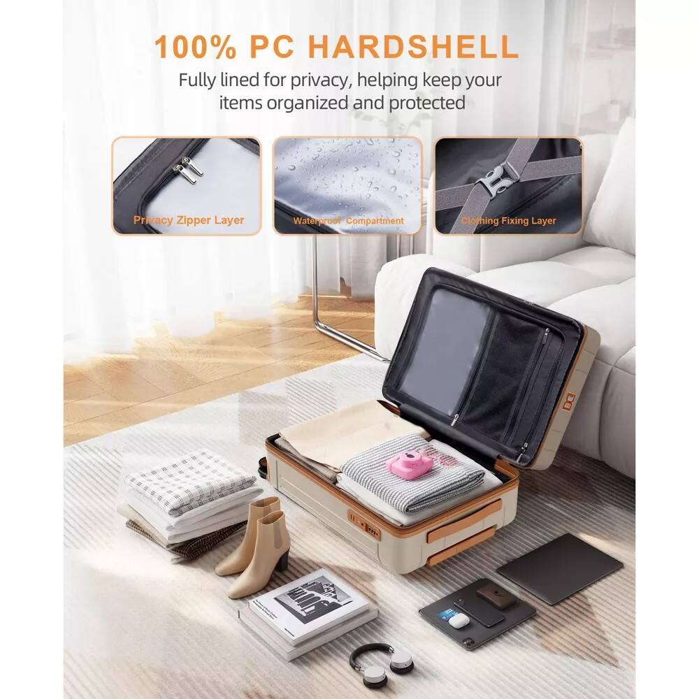 100% PC HARDSHELL  
Fully lined for privacy, helping keep your items organized and protected  

- Privacy Zipper Layer  
- Waterproof Compartment  
- Clothing Fixing Layer