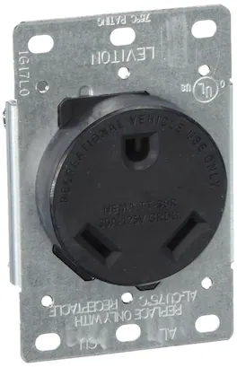 Leviton - 30 Amp 125V NEMA TT-30R Flush Mount Receptacle 2P 3W Straight Blade Industrial Grade Steel Strap 7313-S00 - Black
