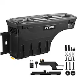 VEVOR - Truck Bed Storage Box, Lockable Swing Case with Password Padlock, 6.6 Gal/25 L ABS Wheel Well Tool Box - Black