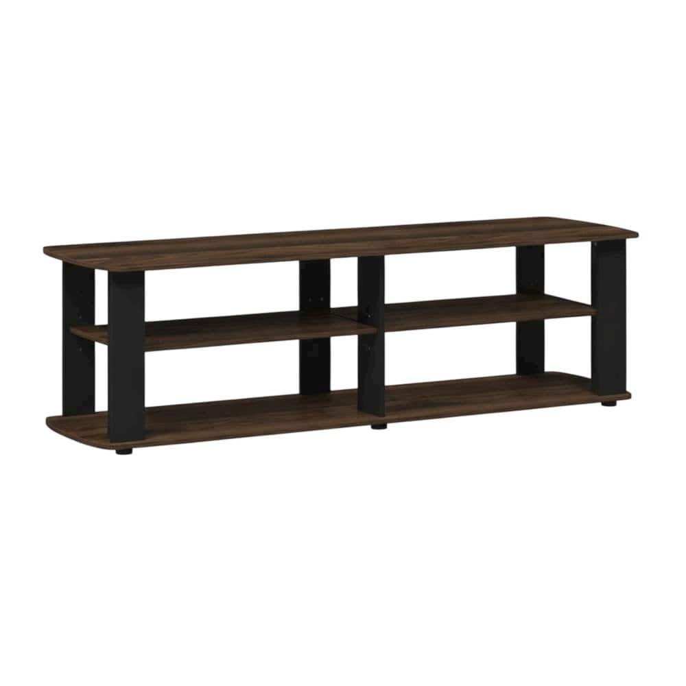 FurniFact - Walnut and black entertainment center with composite wood finish for TV storage - Brown