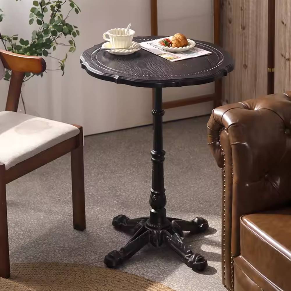 Front. Refined Abode Design - Retro Medieval Wood Round Table - Black.