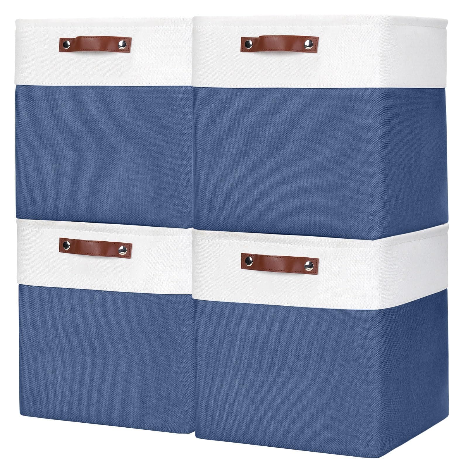 Dapper Styles - Storage Bins Fabric Baskets For Shelves Decorative Linen Closet With Handles Organizing Shelf Clothes Home - NavyBlue / Off-White-Large -15"x11"x9.5"
