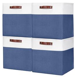 Dapper Styles - Storage Bins Fabric Baskets For Shelves Decorative Linen Closet With Handles Organizing Shelf Clothes Home - NavyBlue / Off-White-Large -15"x11"x9.5"